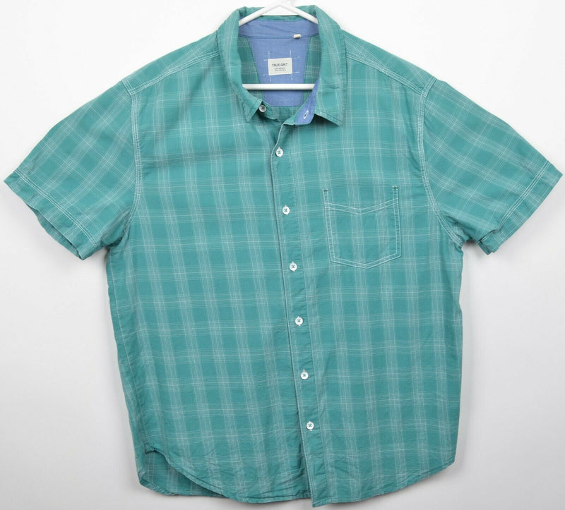 True Grit California Men's Medium Green Plaid Short Sleeve Button-Front Shirt