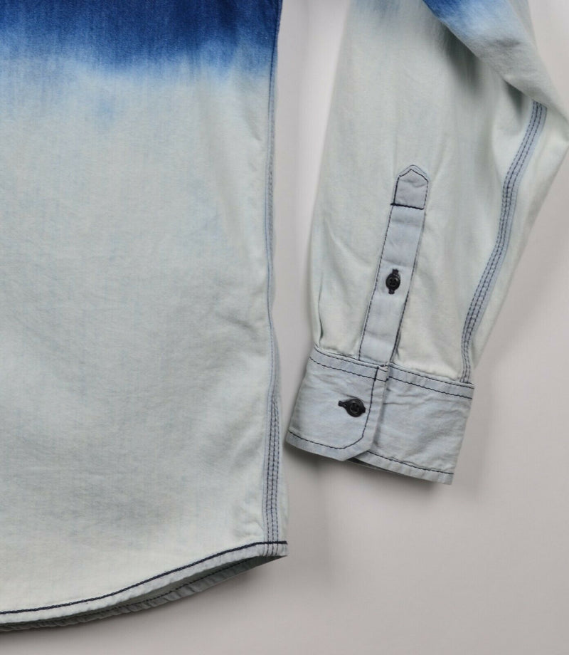 Adidas Neo Men's Sz Large Ombre Gradient Denim Blue Jean Button-Front Shirt