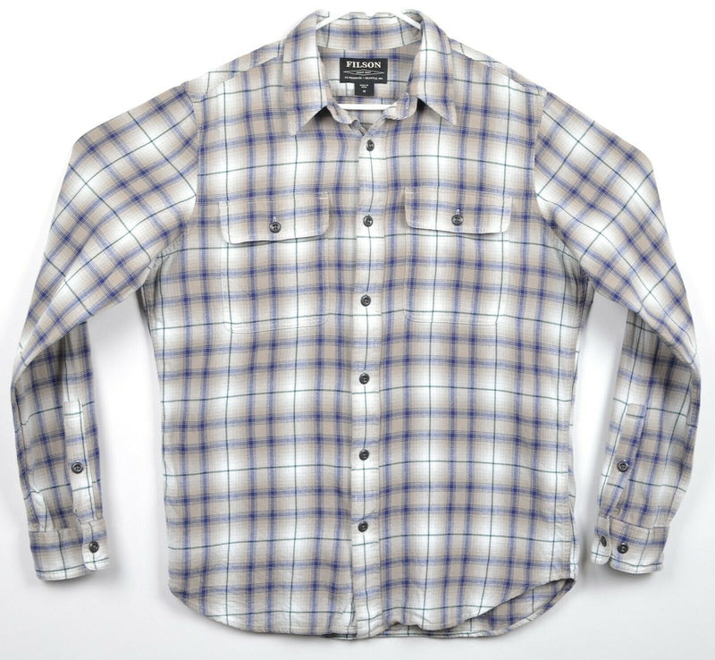 CC Filson Men's Sz Medium Gray Blue Green Plaid Button-Front Shirt