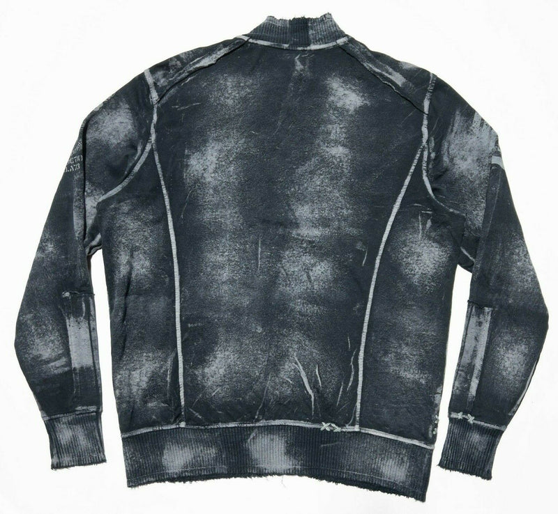 Affliction Sweatshirt Men's XL Live Fast Skull Wings Full Zip Distressed Black