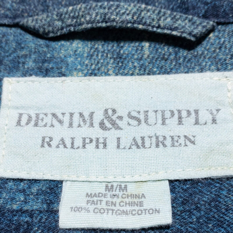 Denim & Supply Ralph Lauren Patchwork Pearl Snap Shirt Men's Medium Indigo RRL