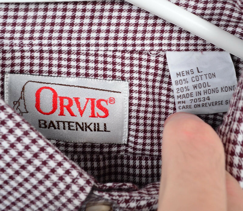 Orvis Battenkill Men's Large Wool Blend Red Check Button-Down Flannel Shirt