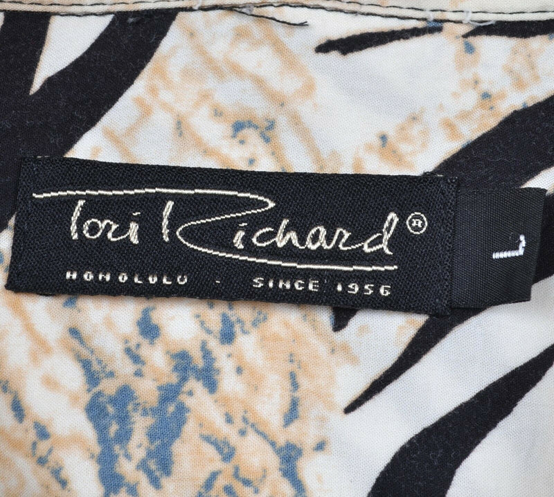 Tori Richard Men's Sz Large 100% Viscose Rayon Black Tan Floral Hawaiian Shirt