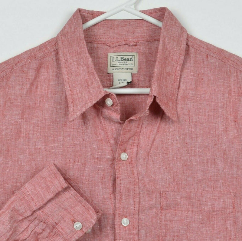 L.L. Bean Men's Large Regular Fit 100% Linen Pink Button-Front Shirt