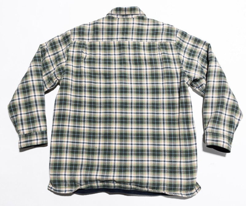 L.L. Bean Fleece Lined Flannel Men's Large Shirt Jacket Plaid Green Heavy