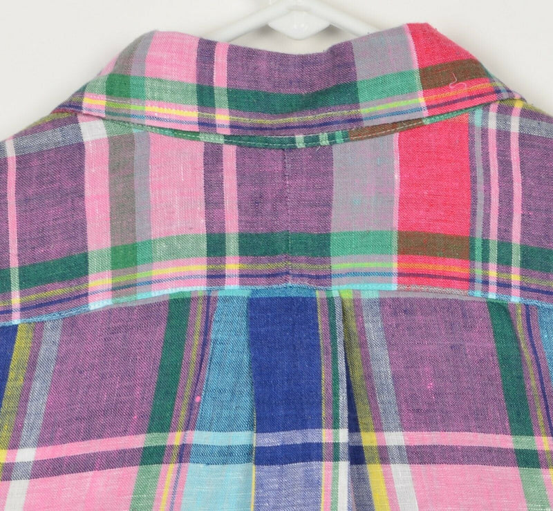 Polo Ralph Lauren Men's 2XL 100% Linen Multi-Color Plaid Indian Madras Shirt