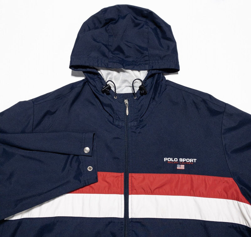 Polo Sport Ralph Lauren Jacket Men's Large Vintage 90s Windbreaker Stripe Hooded