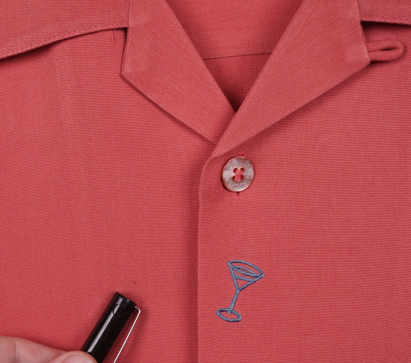 Tori Richard Men's Large 100% Silk Just Chillin' Embroidered Martini Pink Shirt