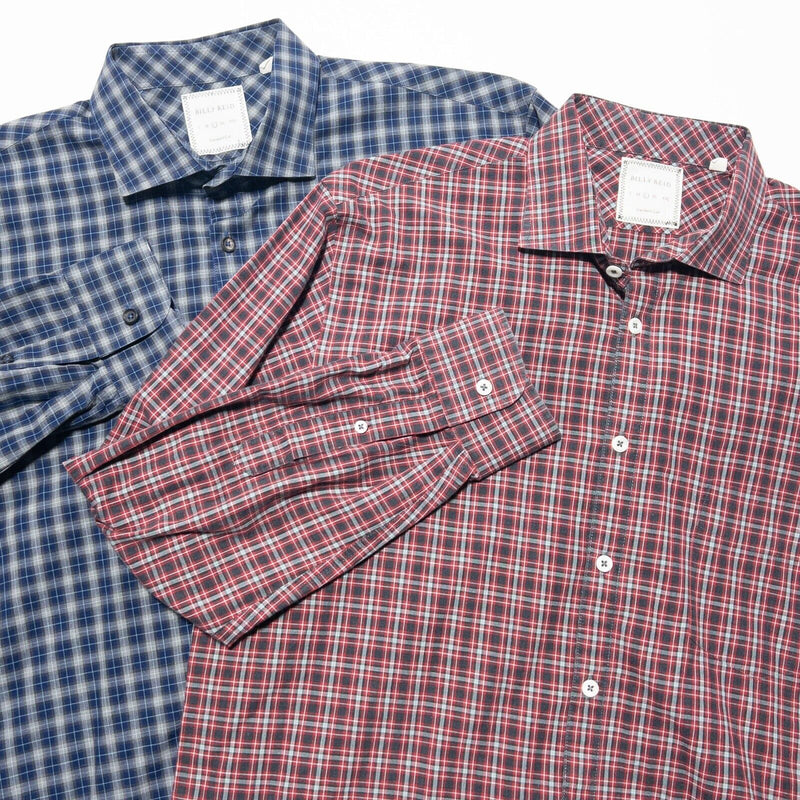 Billy Reid Shirt Large Standard Cut Men's Long Sleeve Red Blue Check Lot of 2