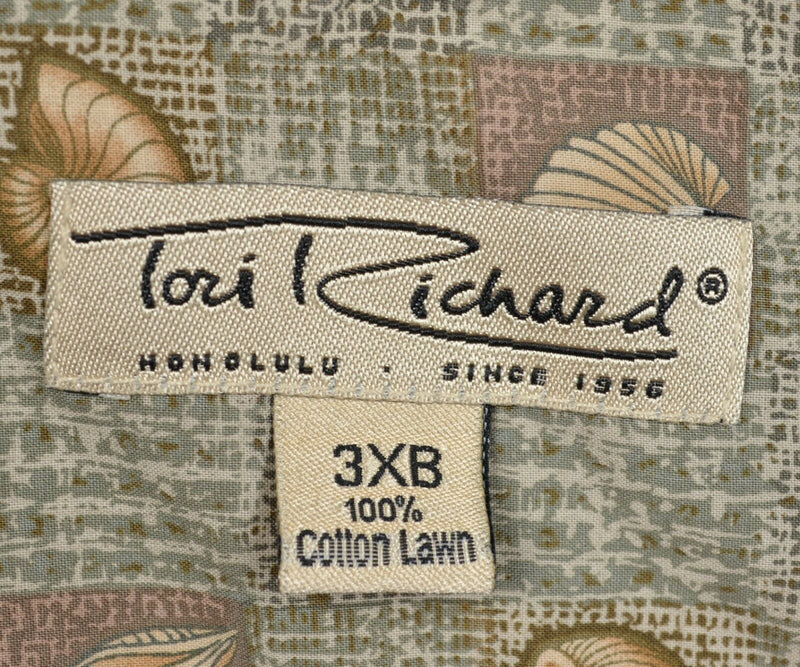 Tori Richard Men's 3XB (3XL Big) Brown Shell Print Cotton Lawn Hawaiian Shirt