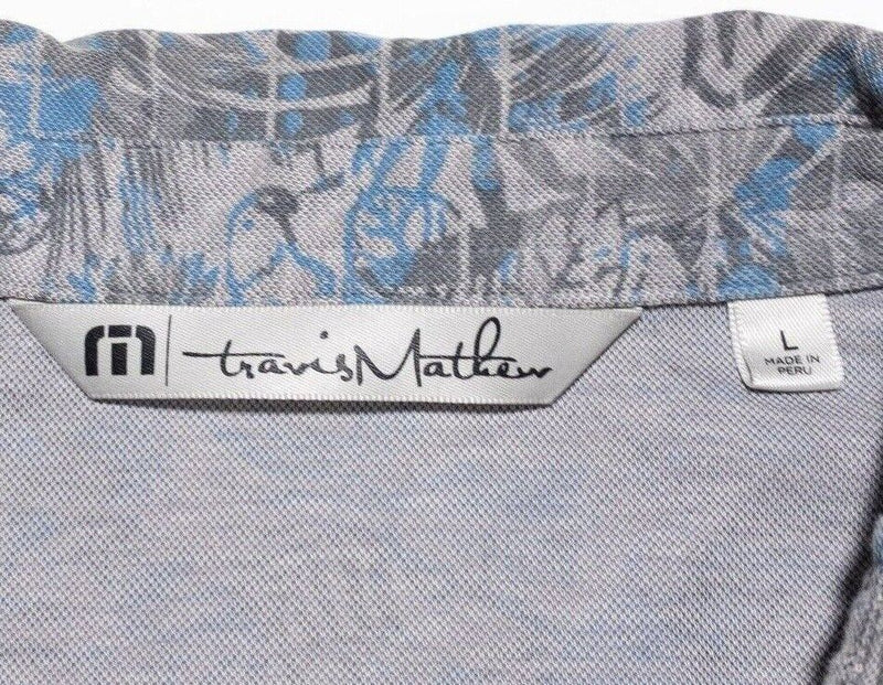 Travis Mathew Polo Large Men's Shirt Floral Parrot Blue Gray Golf Wicking