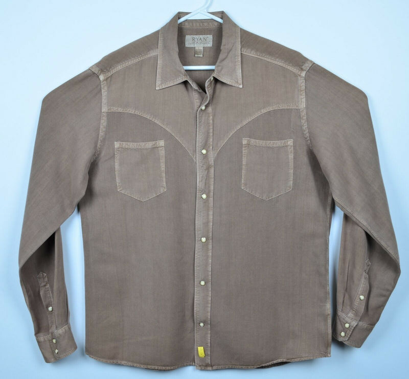 Ryan Michael Men's Large Pearl Snap Tencel Viscose Beige Western Shirt