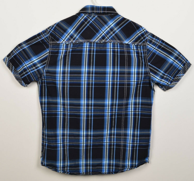 BKE Buckle Men's Medium Athletic Fit Pearl Blue Plaid Western Rockabilly Shirt