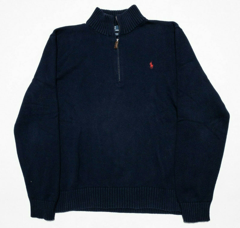 Polo Ralph Lauren Men's 2XL Solid Navy Blue 1/4 Zip Knit Pullover Sweater