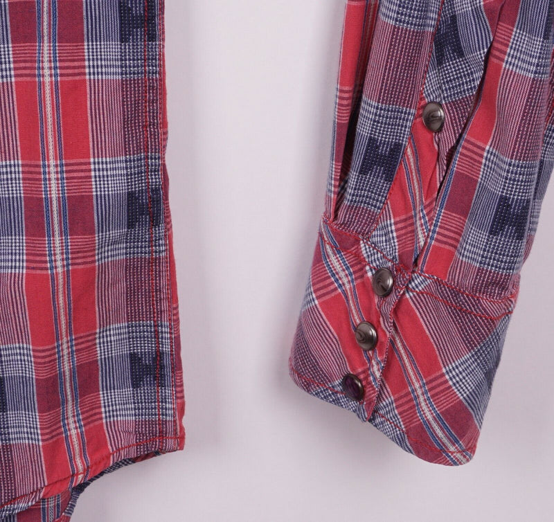 Scotch & Soda Men's Small Pearl Snap Red Blue Plaid Western Long Sleeve Shirt