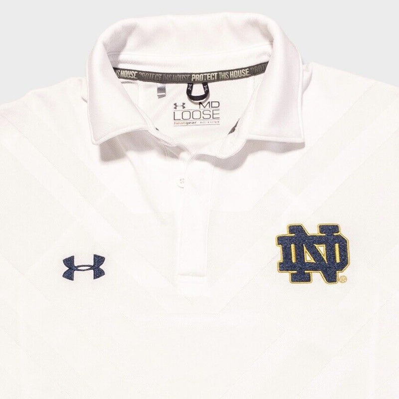 Notre Dame Under Armour Shirt Medium Men's HeatGear Polo Team Issue White