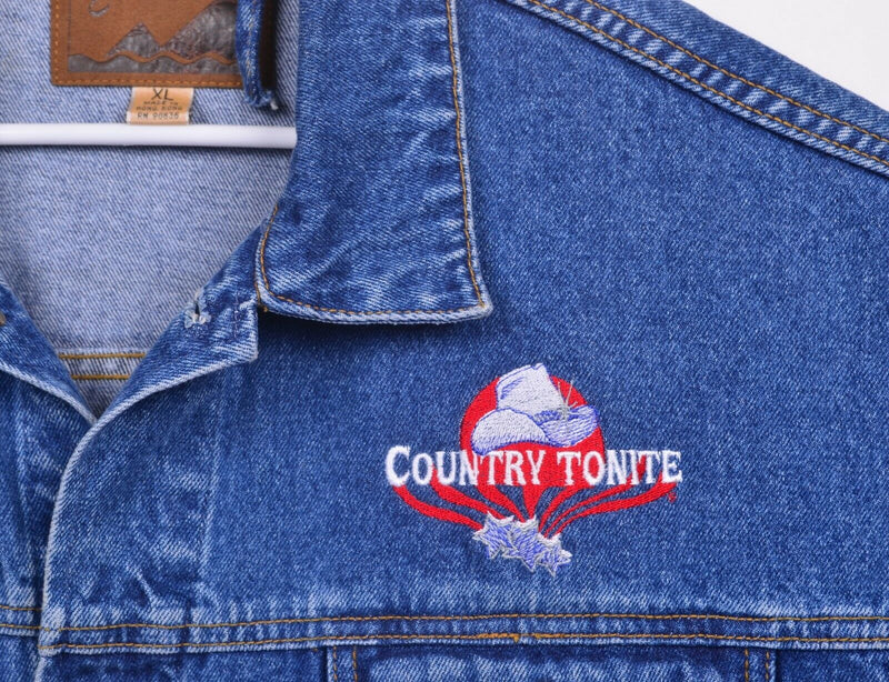 Country Tonite Men's XL Denim Embroidered Music Port Authority Trucker Jacket