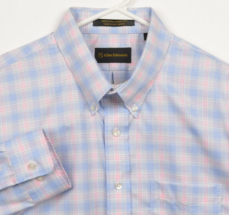 Allen Edmonds Men's XL Wrinkle Free Pink Blue Plaid Button-Down Dress Shirt