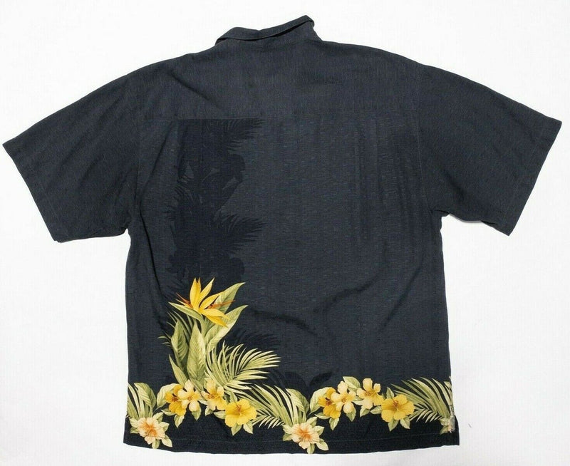 Tommy Bahama Silk Shirt XL Men's Hawaiian Aloha Floral Black Textured Camp