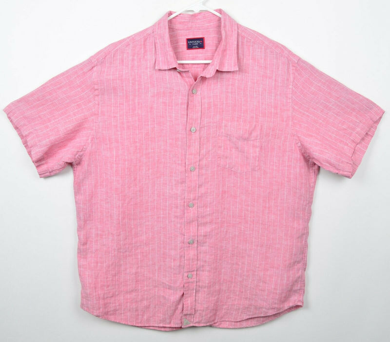 UNTUCKit Men's Sz XL 100% Linen Salmon Pink Striped Short Sleeve Shirt