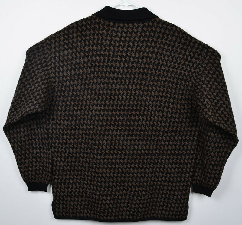 Ermenegildo Zegna Men's Large Wool Brown Houndstooth Italy Collared Sweater
