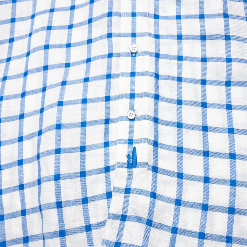 johnnie-O Hangin' Out Camden Linen Blend Shirt White Blue Check Preppy Men's XL