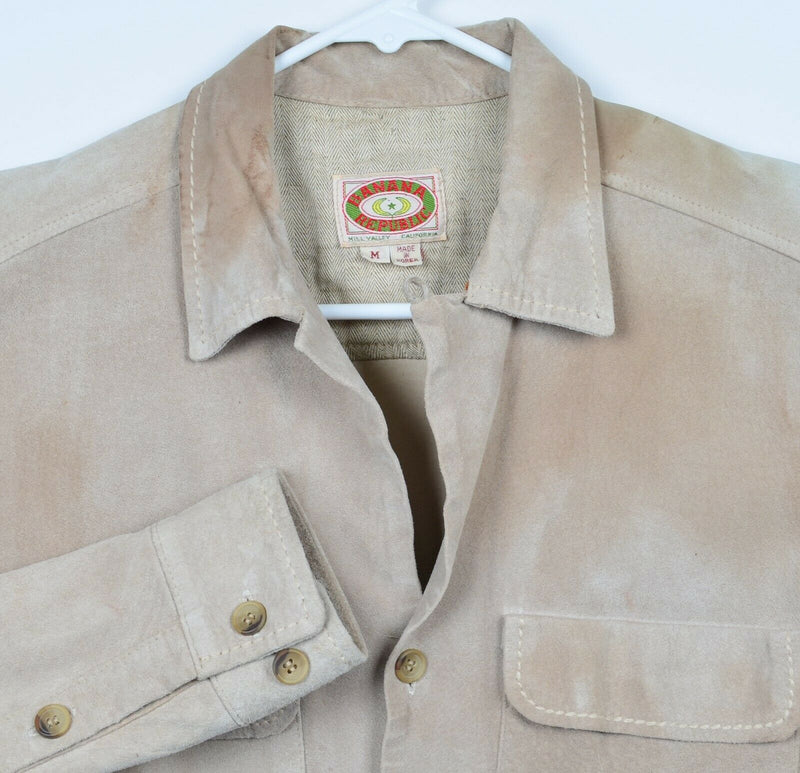 Vintage 70s Banana Republic (Pre-Gap) Men's Medium Leather Beige Safari Shirt