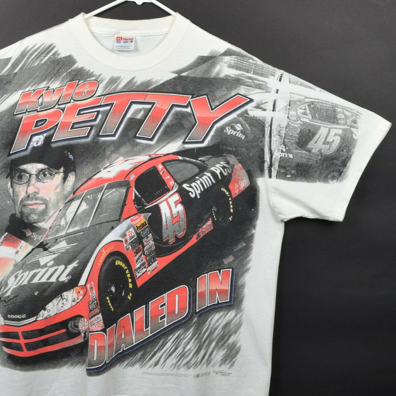 Vtg 90s Kyle Petty Men's Sz XL All-Over Print NASCAR Dailed In Sprint T-Shirt