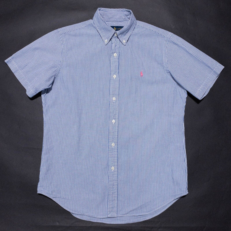 Polo Ralph Lauren Seersucker Shirt Men's Medium Button-Down Blue Striped Preppy