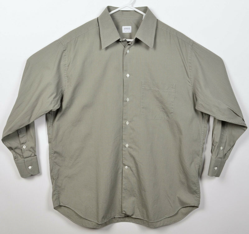 Armani Collezioni Men's 16.5/42 Green Check Made in Italy Button-Front Shirt