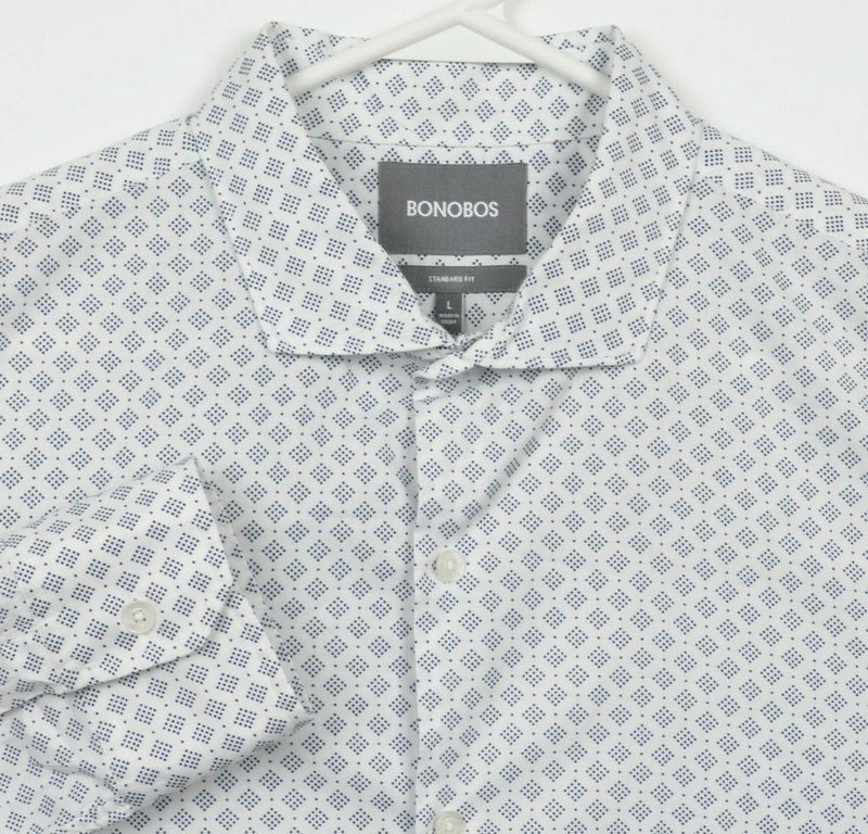 Bonobos Men's Large Standard Fit White Geometric Diamond Dot Spread Collar Shirt