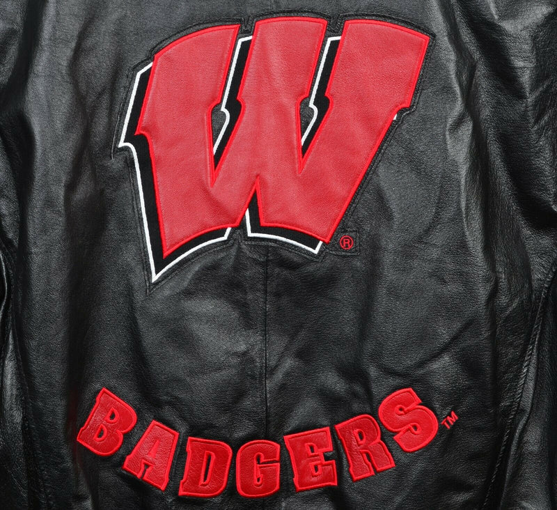 Wisconsin Badgers 100% Leather Black Red 58 Sports Bomber Jacket Men's XL