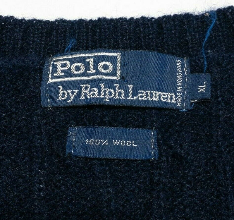 Polo Ralph Lauren Men's XL 100% Wool Cable-Knit Navy Blue Vintage Sweater Vest