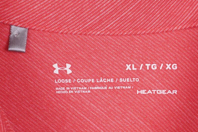 Under Armor Men's Sz XL Loose Heather Pink HeatGear Short Sleeve Golf Polo Shirt