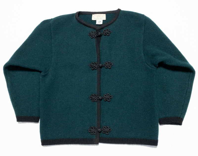 Blarney Women's Medium Wool Green Black Irish Toggle Cardigan Sweater