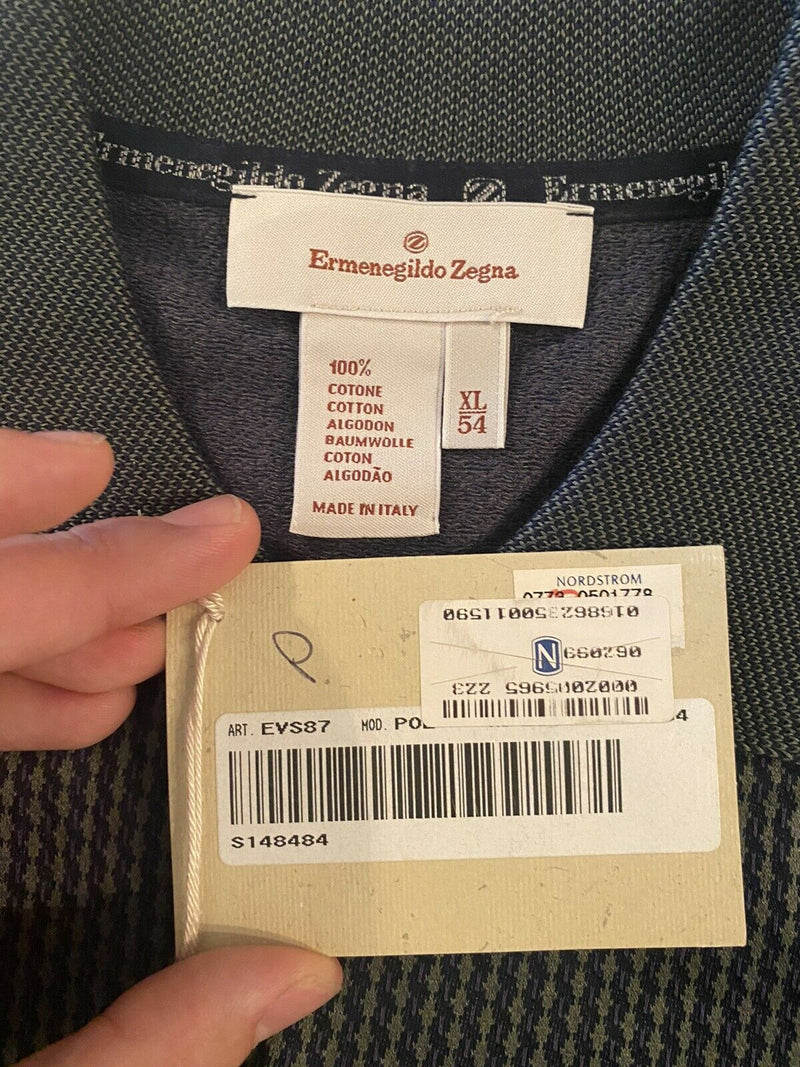 Ermenegildo Zegna Men's XL/54 Navy Gray Purple Geometric Pocket Polo Shirt NWT