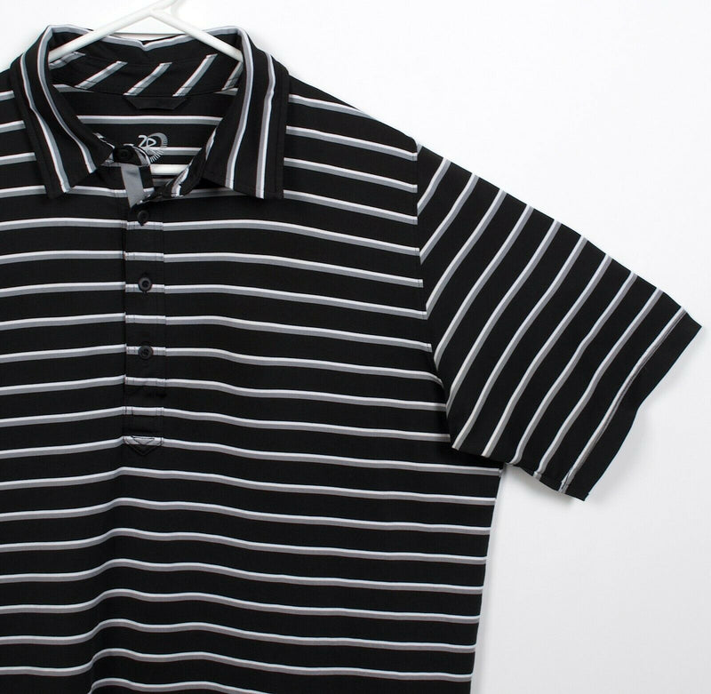 Zero Restriction Tour Series Men Large Black Gray Stripe Wicking Golf Polo Shirt