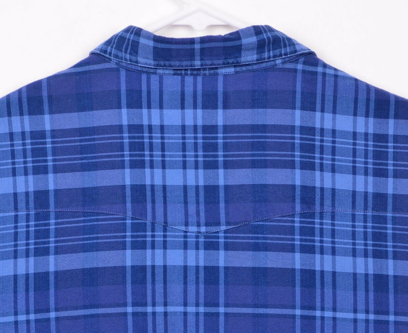 Polo Ralph Lauren Men's Sz 2XL Pearl Snap Indigo Oxford Blue Plaid Shirt