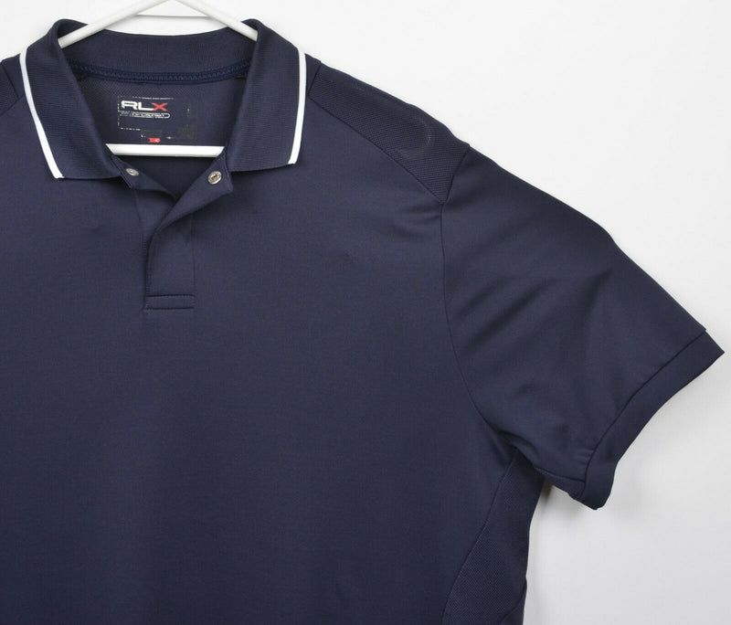 RLX Ralph Lauren Men's XL? Snap Collar Navy Blue Pony Golf Polo Shirt