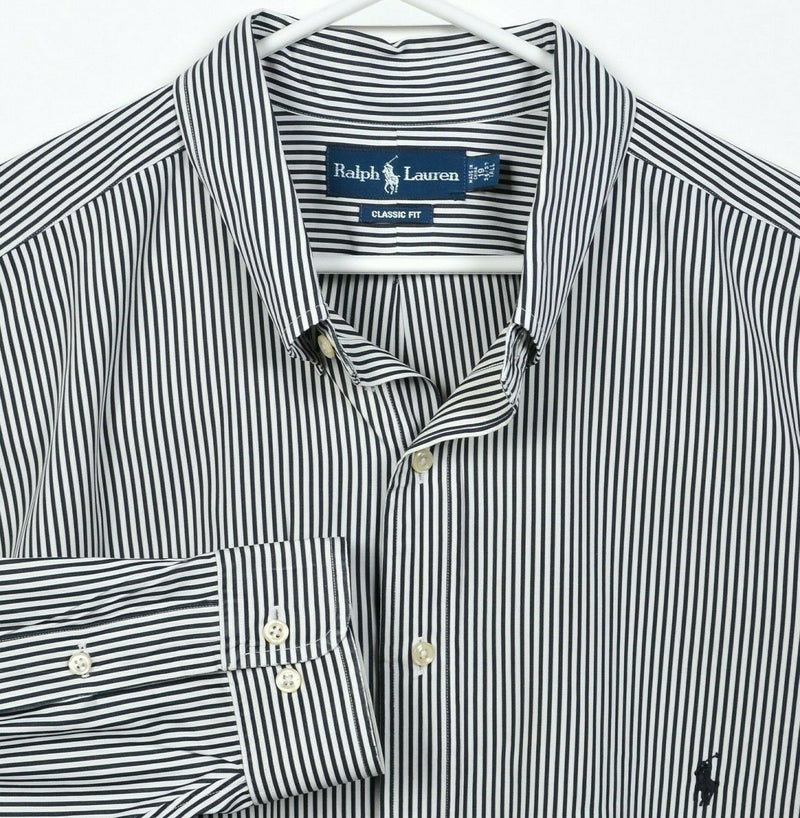 Polo Ralph Lauren Men 19 36/37 Tall Classic Fit Black Striped Button-Down Shirt