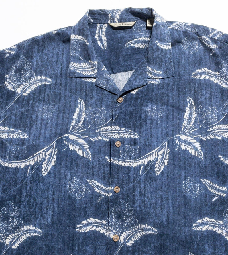 Tommy Bahama Silk Wool Shirt Men's XL Hawaiian Aloha Camp Blue Floral Plam