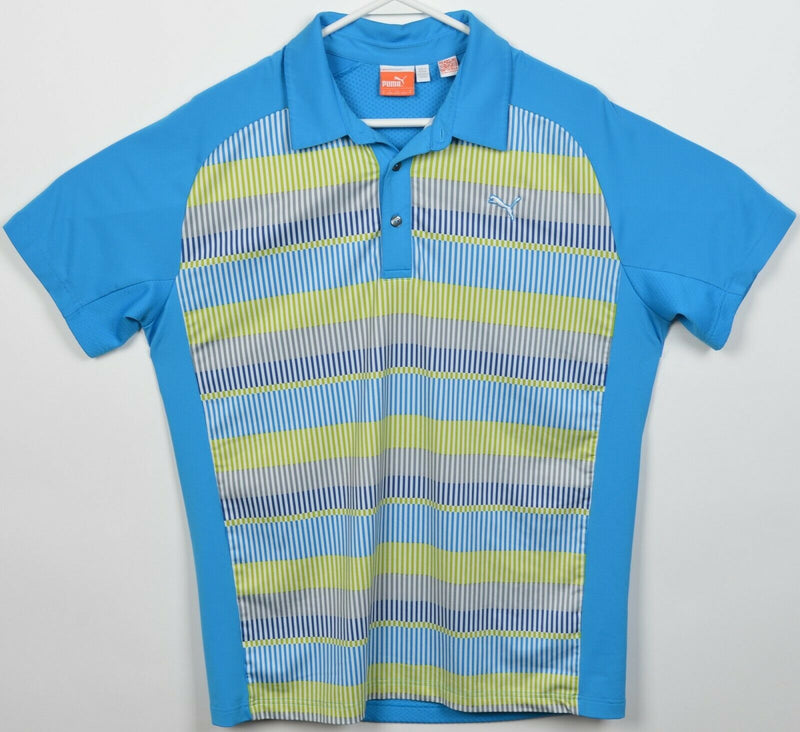 Puma Dry Cell Men's Medium Blue Striped Geometric Wicking Golf Polo Shirt