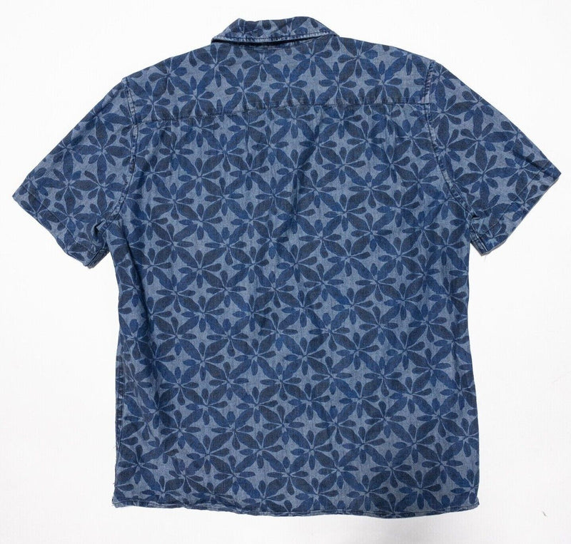 French Connection Shirt Men's Large Regular Fit Floral Blue Camp Collar Denim