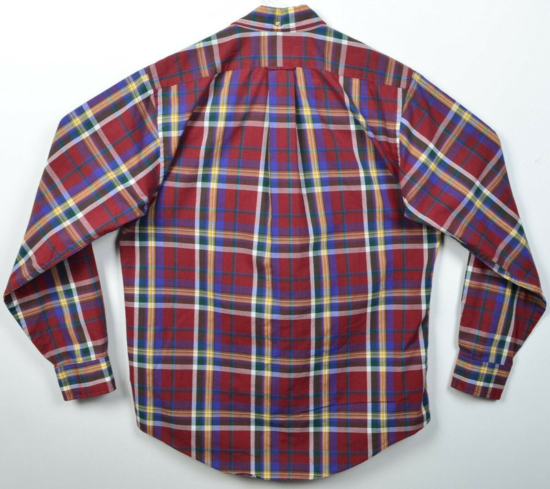 Vintage GANT Men's Medium Foxhunt Plaid Red Cotton Poly Blend Button-Down Shirt