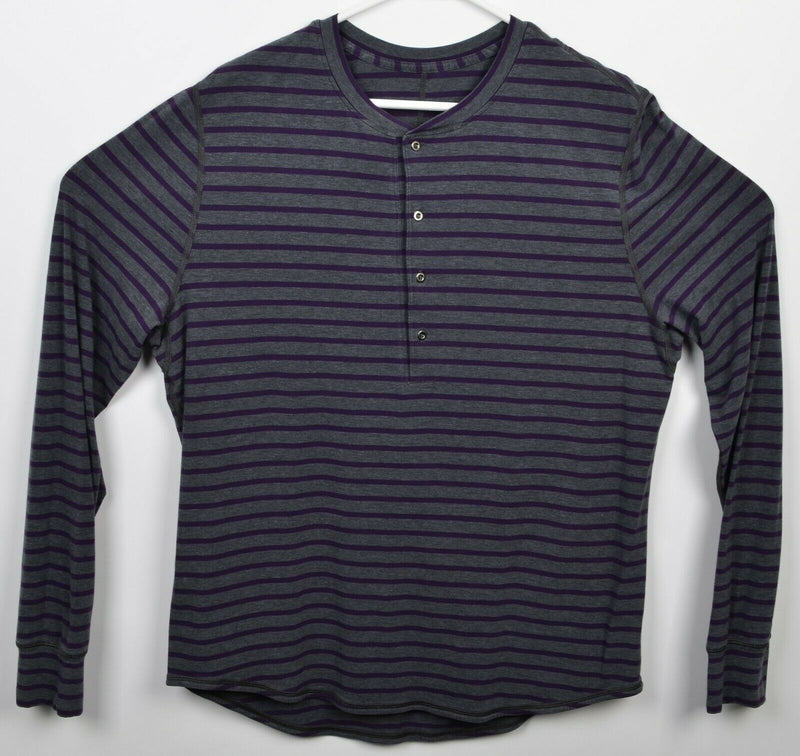 Lululemon Men's XL? Gray Purple Striped Long Sleeve Henley Collar Shirt