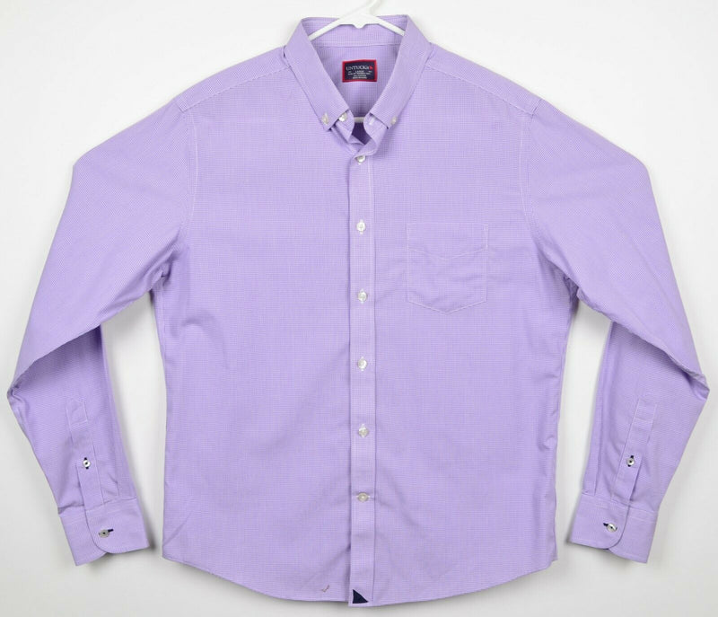 UNTUCKit Men's Large Slim Fit Wrinkle Free Purple Micro-Check Plaid Shirt