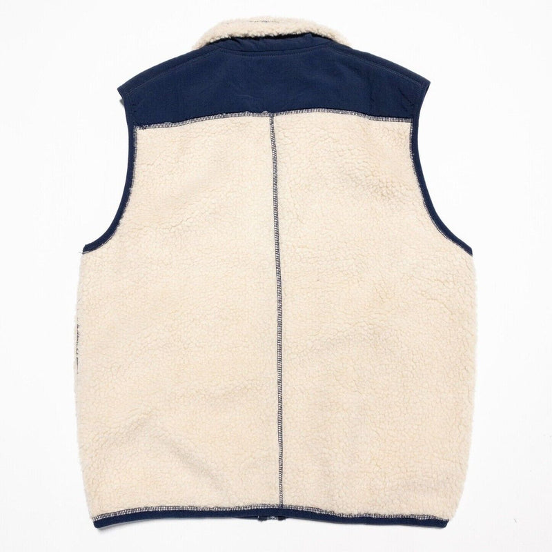 J. Crew Sherpa Vest Men's Medium Full Zip Navy Blue Beige Fleece AD134