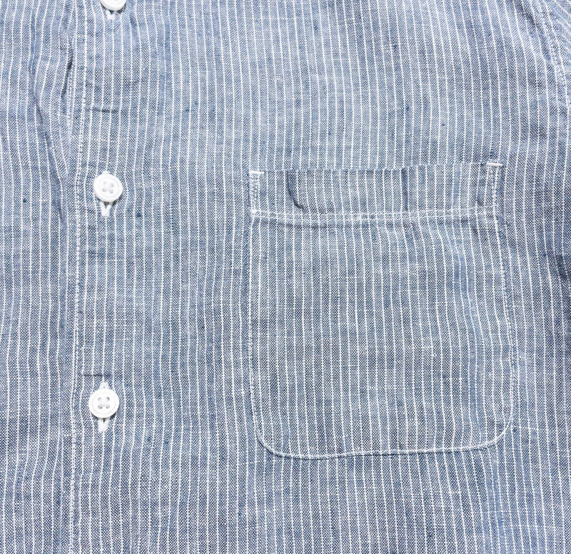 Everlane Linen Shirt Men's Medium Button-Down Blue Striped Woven Short Sleeve