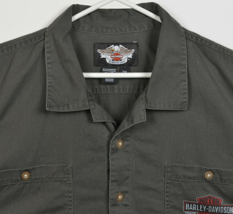 Harley-Davidson Men's 2XL Gray Oil Logo Garage Mechanic Biker Button-Front Shirt