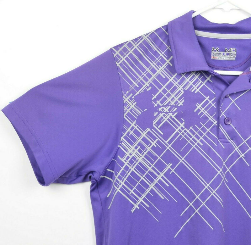 Under Armor Men's Sz Medium Regular Fit Purple UA Logo HeatGear Polo Shirt